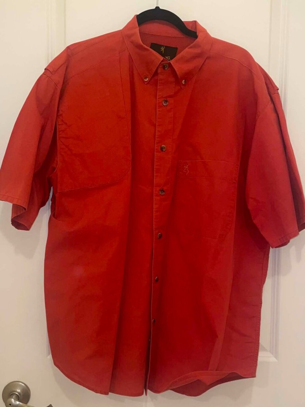 BROWNING Men’s Short Sleeve Button Up Orange Shirt, Size XL